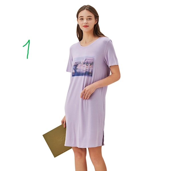 SOFTEST BAMBOO sleep dress, babydoll nightie, preppy pajama, bamboo nightgown, nightgown tunic, natural sleepwear, violet liac