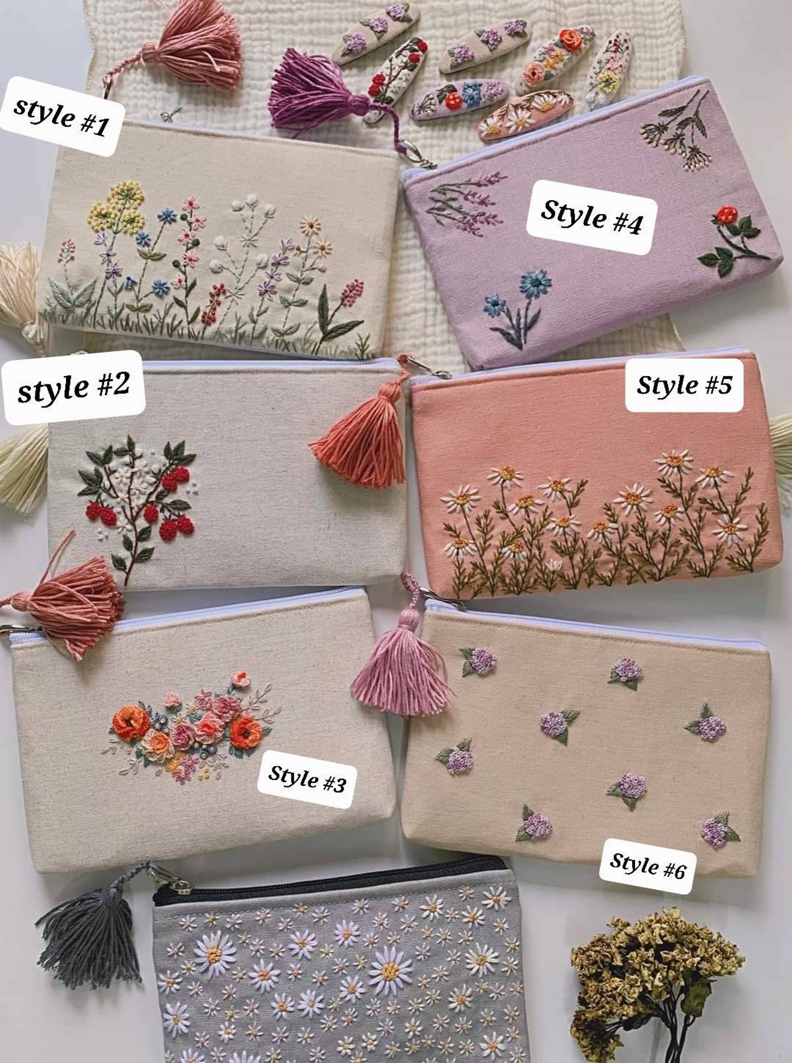 Hand Embroidered FLORAL Purse Women Linen Bag Embroidered Etsy