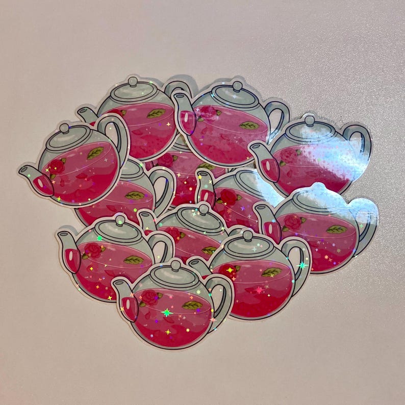 Teapot Sticker Rose Teapot Vinyl Sticker | Waterproof Holographic Finish Sticker ...