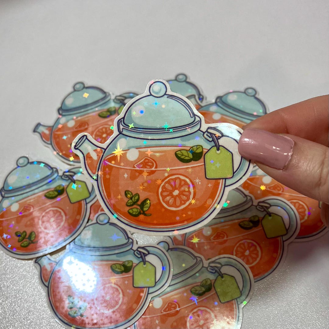 Teapot Sticker Teapot Vinyl Sticker | Waterproof Holographic Finish Sticker | Cute ...