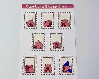 Foglio di adesivi con timbri a forma di capibara / Finitura opaca / Capibara carino, adorabile, cancelleria, adesivi per planner, fogli di adesivi