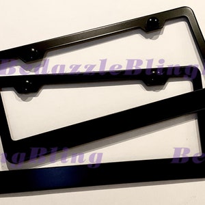2X Black Stainless Steel License Plate Frame W/ Bolt Caps