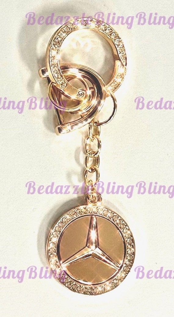 Mercedes Gold Colored Style Key Keychain Holder Made W/ Swarovski