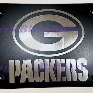 Green Bay Packers Laser Engraved Etched Stainless Steel License Front Plate Frame W/ Bolt Caps