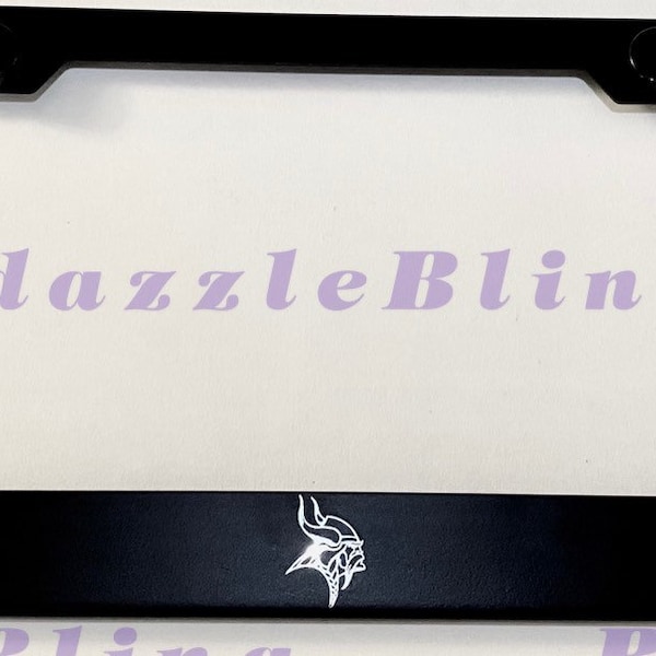 Vikings Laser Engraved Etched Stainless Steel License Plate Frame W/ Bolt Caps