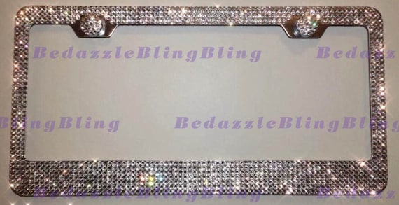 Clear Crystal Bling License Plate Frame - 7 Rows Of Diamonds With Bow Tie Corners