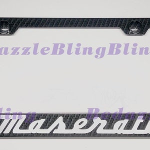 Maserati Carbon Fiber License Plate Frame W/ Carbon Fiber Bolt Caps