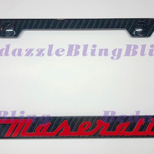 Maserati Carbon Fiber Style License Plate Frame W/ Carbon Fiber Style Bolt Caps
