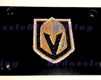 Golden Knights VGK License Front Plate Frame Bedazzle Made W/ Swarovski Crystals W/ Bolt Caps