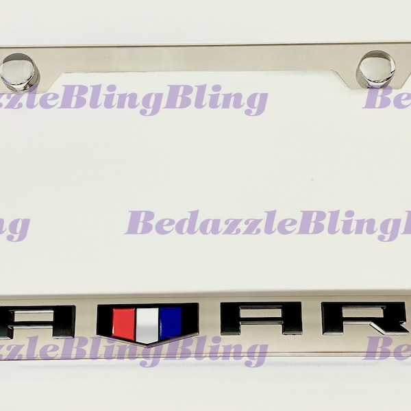 Camaro 3D Emblem Badge On Stainless Steel License Plate Frame W/ Bolt Caps