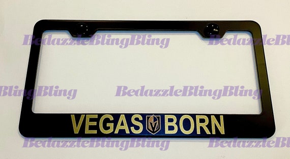 Vegas Born VGK Las Vegas On Stainless Steel License Plate Frame W/ Bolt Caps