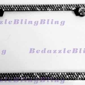 3 Rows Metallic Black HEM License Plate Frame Bedazzle Holder Made W/ Swarovski Crystals W/ Bolt Caps