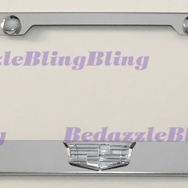 Cadillac Escalade 3D Emblem Badge On Stainless Steel License Plate Frame W/ Bolt Caps