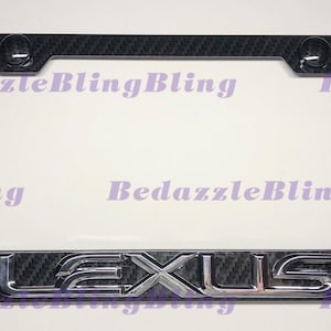 3D Lexus Emblem On Carbon Fiber Style License Plate Frame W/ Carbon Fiber Style Bolt Caps