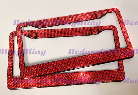 Red rhinestone license plate frames deals