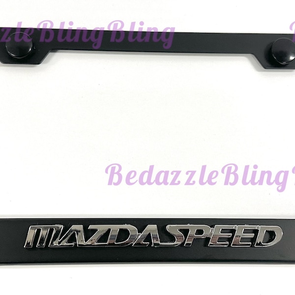 Mazda Speed 3D Emblem Badge On Stainless Steel License Plate Frame W/ Bolt Caps