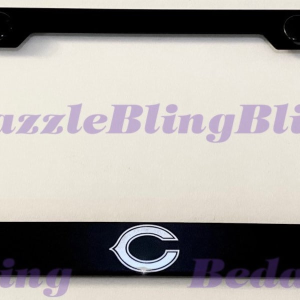 Chicago Bears Football Laser Engraved Etched Stainless Steel License Plate Frame W/ Bolt Caps