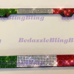 7 Rows Mexico Mexican Flag License Plate Frame Bedazzle Holder Made W/ Swarovski Crystals W/ Bolt Caps