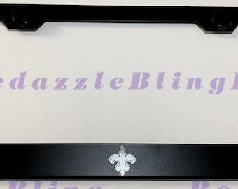 New Orleans Saints Football Laser Engraved Etched Stainless Steel License Plate Frame W/ Bolt Caps