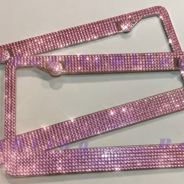 X2 Light Baby Pink Kennzeichen Rahmen Bedazzle Halter Made W/ Crystals W/ Crystal Bolt Caps