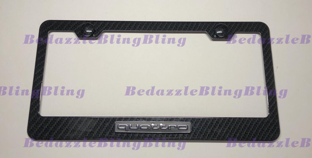thumbnail image 2 of 3D Audi Quattro Emblem Stainless Steel License Plate Frame - Rust-Free With Caps - Front Placement 2 of 5