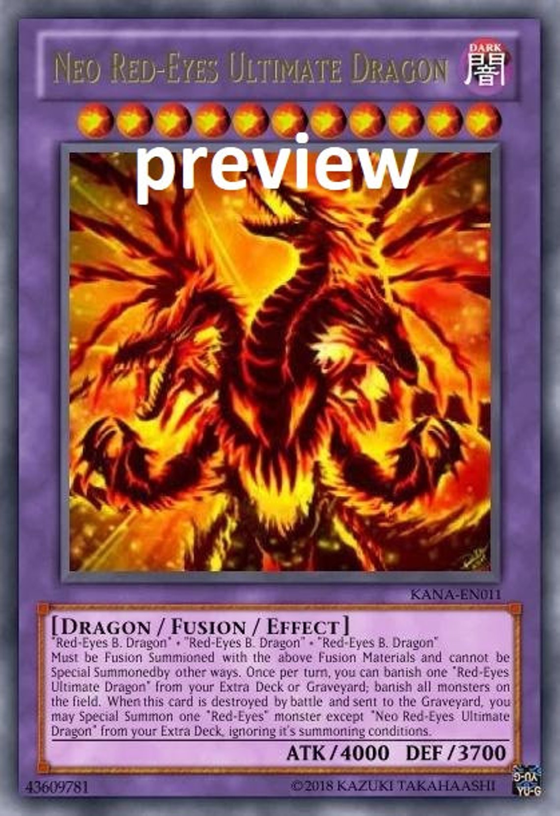 Neo Redeyes Ultimate Dragon Orica Custom Card Obelisk Tormentor Winged