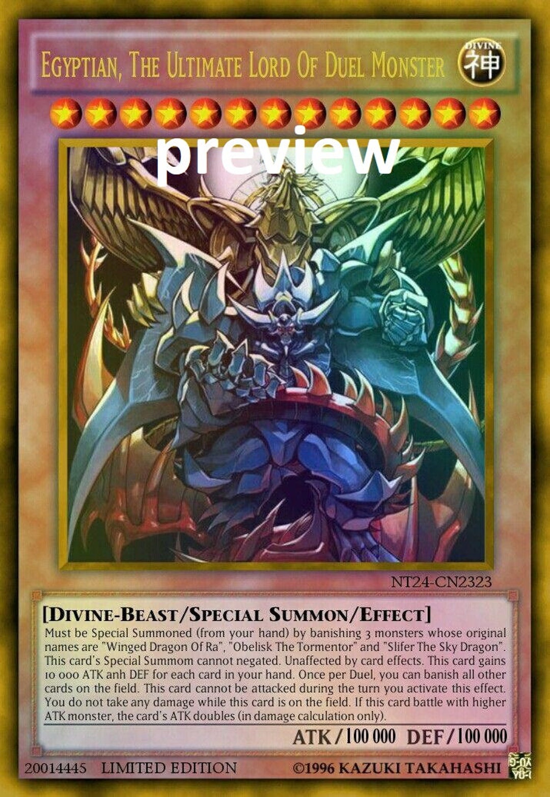 Egyptian The Ultimate Lord Of Duel Monster Orica Custom Card Etsy Uk