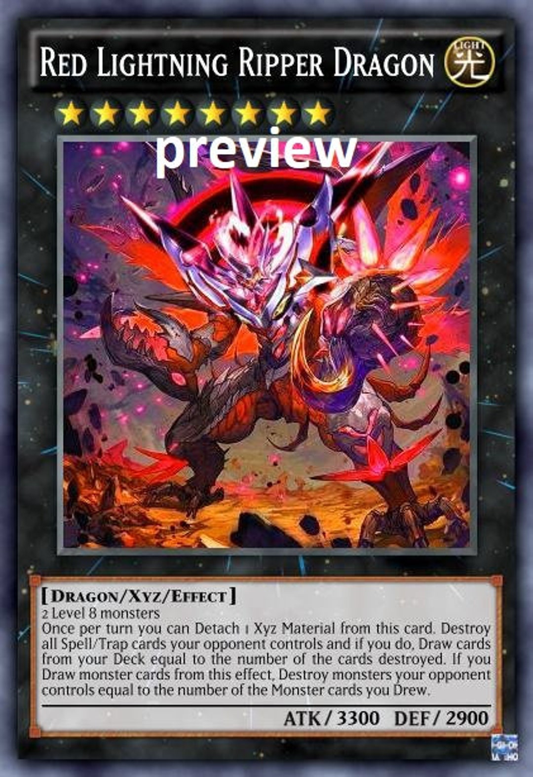 Red Lightning Ripper Dragon Orica Custom Card Obelisk Tormentor Winged  Dragon of Ra Egyptian Gods God Altered - Etsy