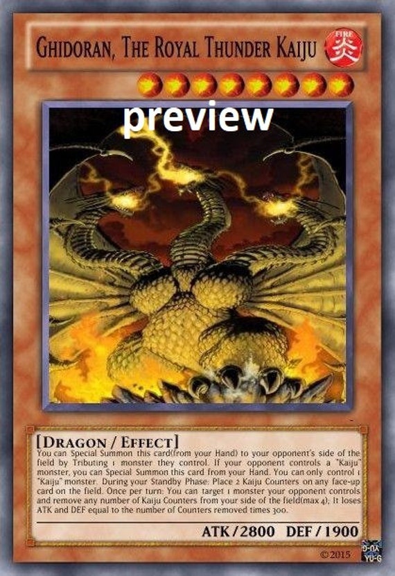 Ghidoran, The Royal Thunder Kaiju orica custom card obelisk tormentor  winged dragon of ra egyptian gods god altered