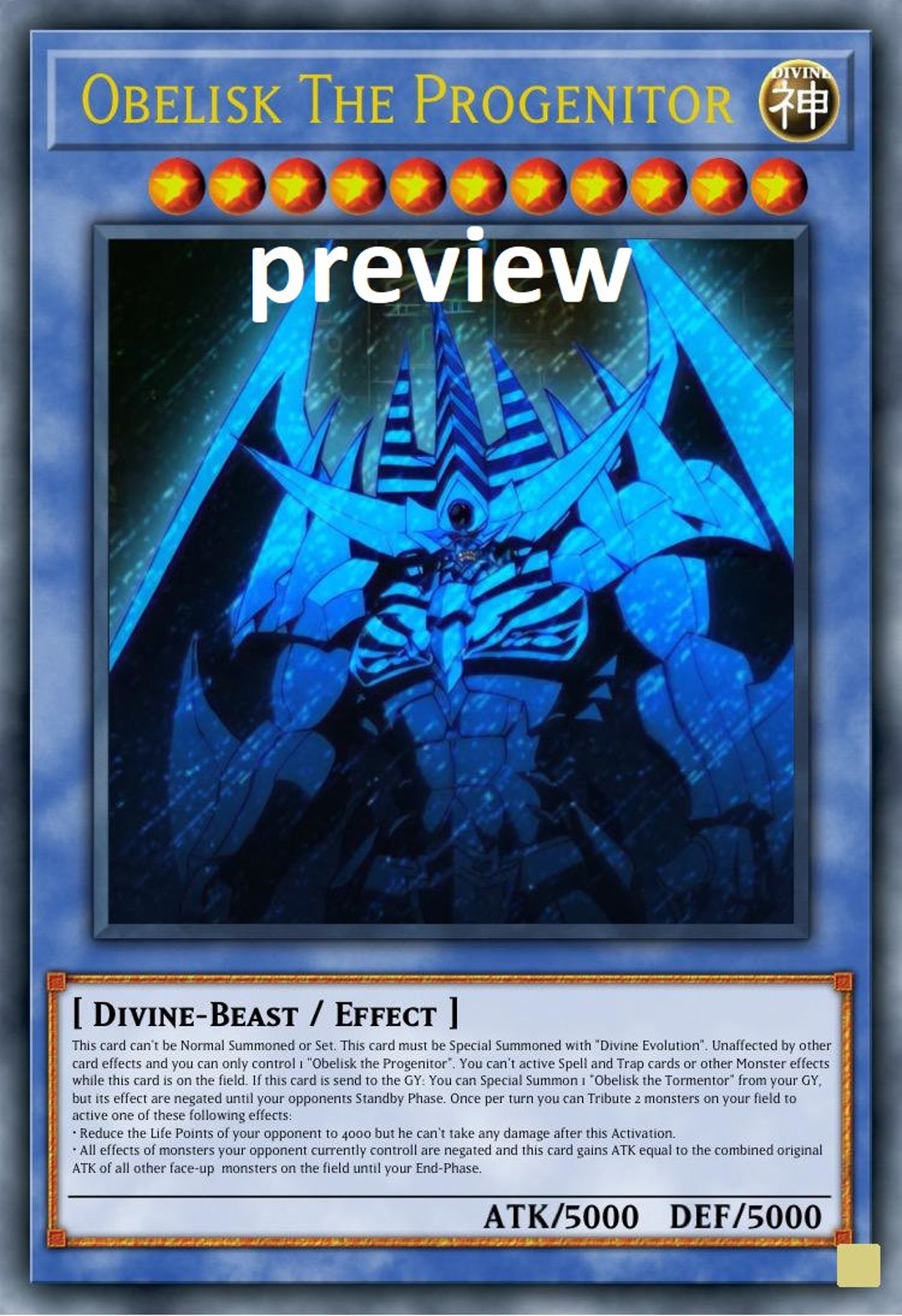 Godzilla Earth Orica Custom Card Obelisk Tormentor Winged 