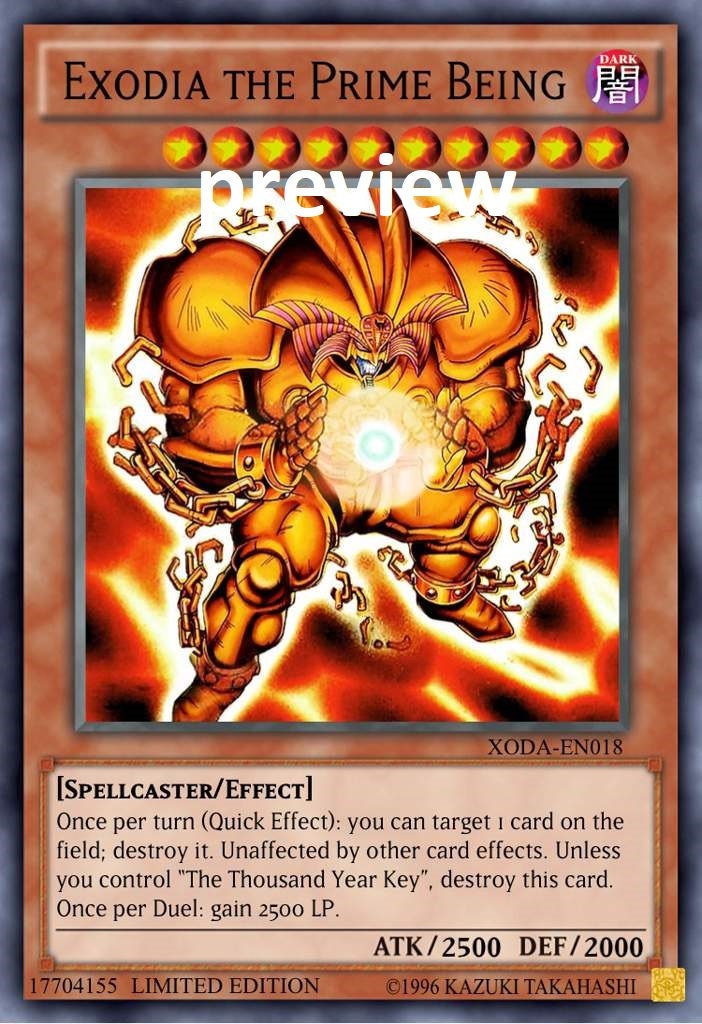 Exodia the Prime Being Orica Custom Card Obelisk Tormentor Winged Dragon of  Ra Egyptian Gods God Altered - Etsy