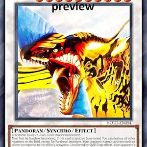 May include: A red and yellow monster card with the name "Toruk" and the text "Pandoran/Synchro/Effect". The card has an attack power of 4000 and a defense power of 2600.
