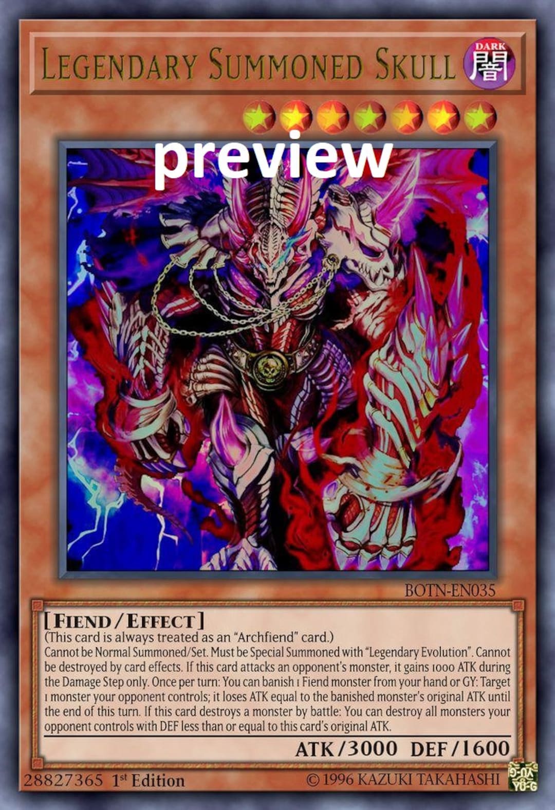 Legendary Summoned Skull Orica Custom Card Obelisk Tormentor