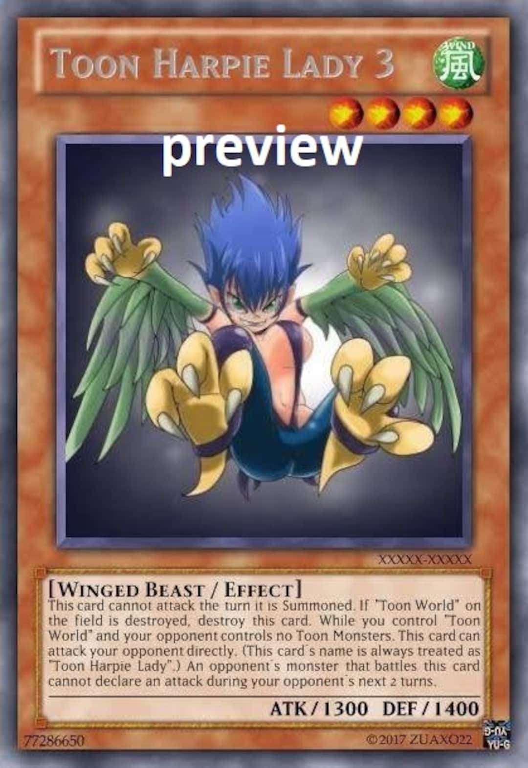 Toon Harpie Lady 3 Orica Custom Card Obelisk Tormentor Winged Etsy