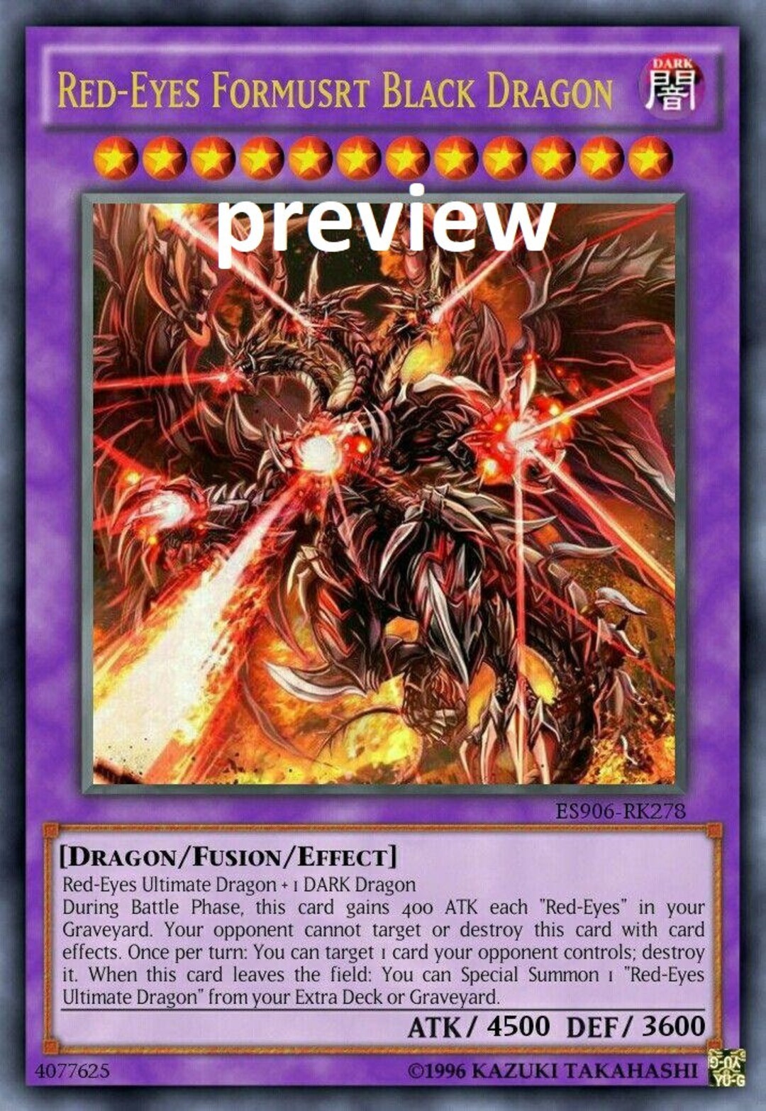 Red-eyes Formurst Black Dragon Orica Custom Card Obelisk - Etsy