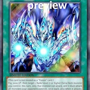 May include: A blue and white trading card with a blue and white dragon illustration. The card is titled "Diffusion Burst-Assault" and is a "Spell Card". The card text reads: "(This card is not treated as a "Fusion" card.) Pay 1000 LP, then target 1 Rank/Level 7 or higher Extra Deck monster you control; this turn, only that monster can attack, and it must attack all monsters your opponent controls, once each, also when it attacks, your opponent's cards or effects cannot be activated until the end of the Damage Step. The effects of Effect Monsters destroyed by these attacks do not activate and are negated."