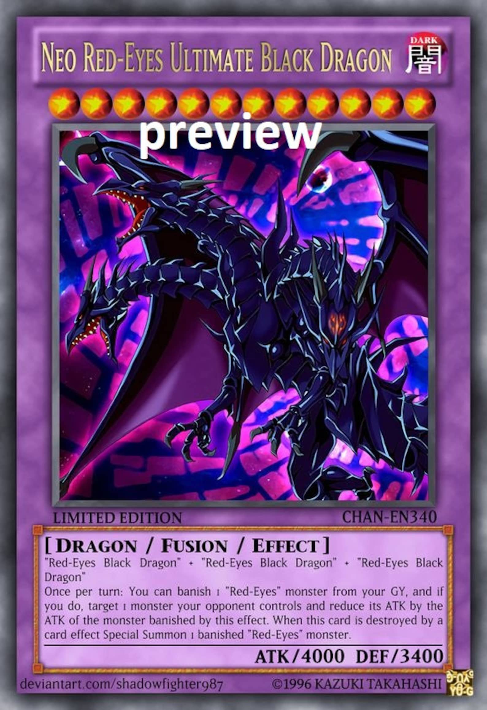 Neo Red eyes Ultimate Black Dragon Orica Custom Card Obelisk Tormentor
