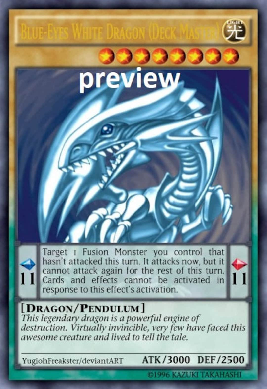 Blueeyes White Dragon deck Master Orica Custom Card Obelisk Tormentor