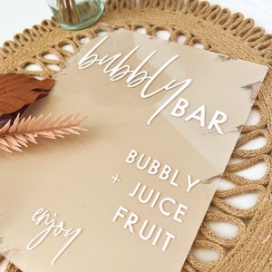 bubbly bar sign | acrylic tabletop sign | painted sign | bridal shower brunch mimosa | baby shower momosa | custom shower decor | champagne
