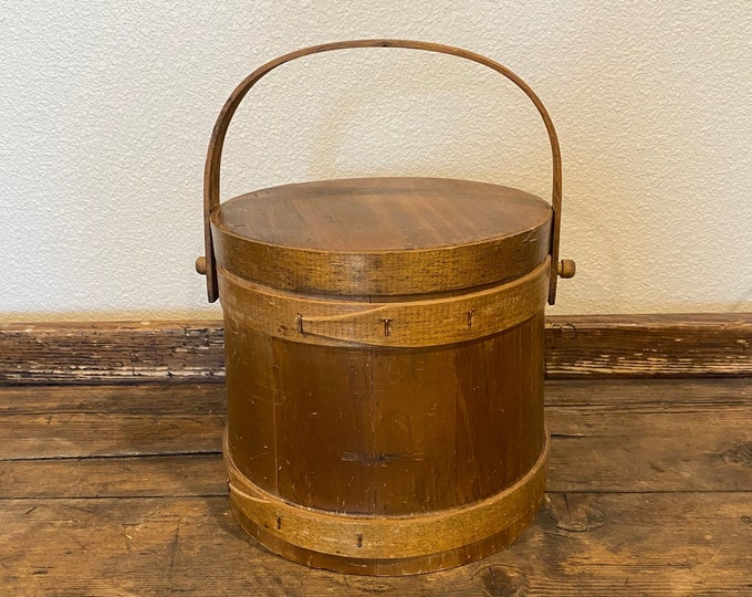 Vintage Wood Firkin Bucket, Jerywil Wooden Ice Bucket, Sugar Bucket, Pantry Storage Bin With Lid