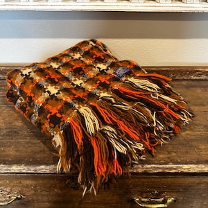 Vintage Pendleton 100% virgin wool throw blanket knit, orange brown fall colors