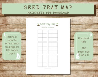 Printable Seed Tray Map 6 six-packs in a 1020 tray layout, seed starting 6 six-cells layout, seed propagation starter tray map