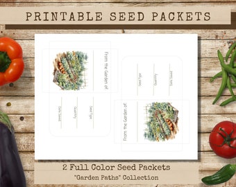 Printable Cottage Garden Seed Packets, Vegetable Seed Envelopes, Seed Saving Packets, DIY Envelopes, envelope template, Garden Path 4