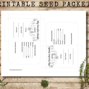 Printable Seed Packets "Herb" Theme, Grayscale Seed Packet for Colored Paper, Herb Seed Envelope