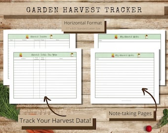 Harvest Tracking Worksheets Horizontal Format, Garden Harvest Tracker