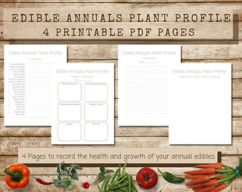 Printable Annual Fruit and Veggie Plant Profile Sheets, PDF Instant Download, plant description page and worksheets, Plant Information Sheet