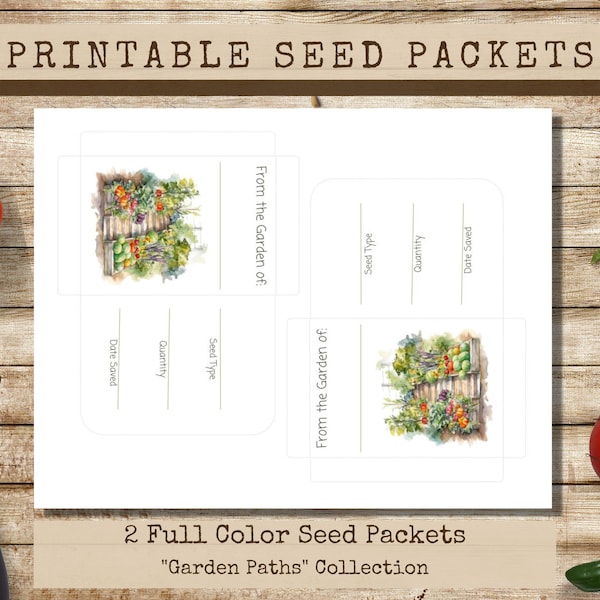 Printable Cottage Garden Seed Packets, Vegetable Seed Envelopes, Seed Saving Packets, DIY Envelopes, envelope template, Garden Path 3