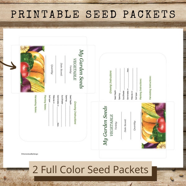 Printable Vegetable Garden Seed Packets, Vegetable Seed Envelopes, Seed Saving Envelopes, Heirloom Seed Packets, DIY Envelopes