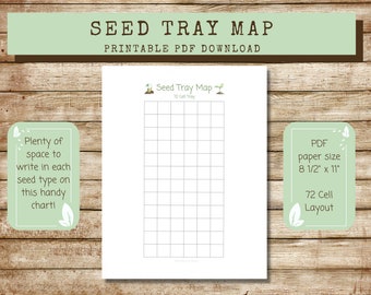 Printable Seed Tray Map 72 cell grid layout, seed starting tray cell layout, seed propagation starter tray map