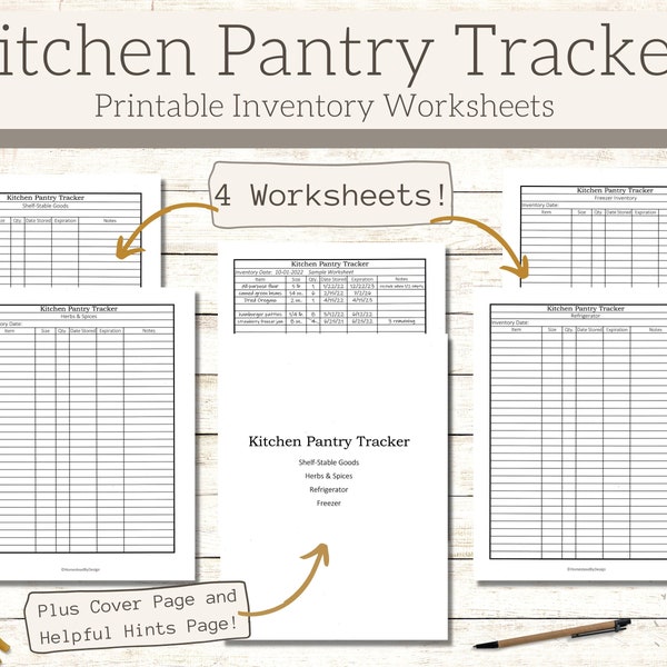 Kitchen Pantry Tracker, Kitchen Inventory, Minimalist Kitchen Inventory, Inventory List, Pantry Inventory, Freezer Inventory, Checklist